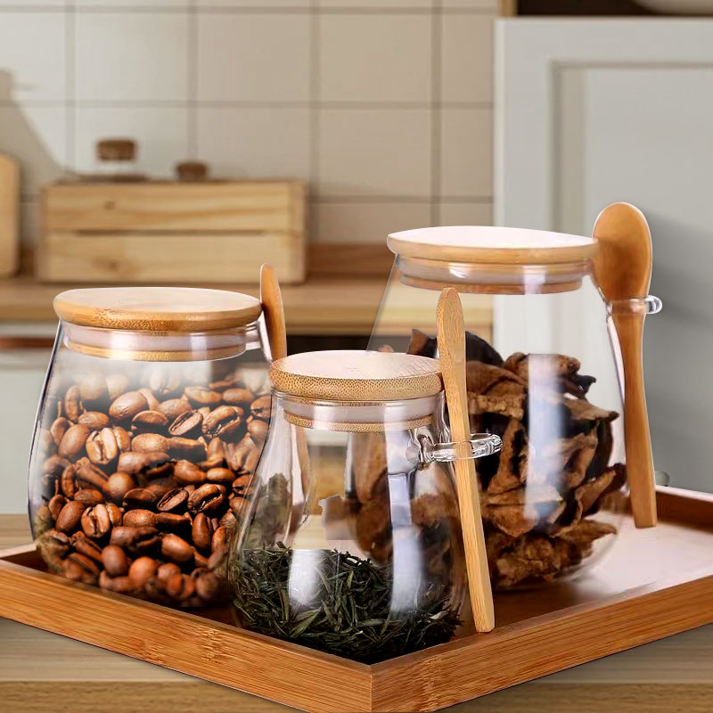 Coffee Tea Sugar Canisters - 숟가락과 뚜껑이 있는 34온스 밀봉 유리병