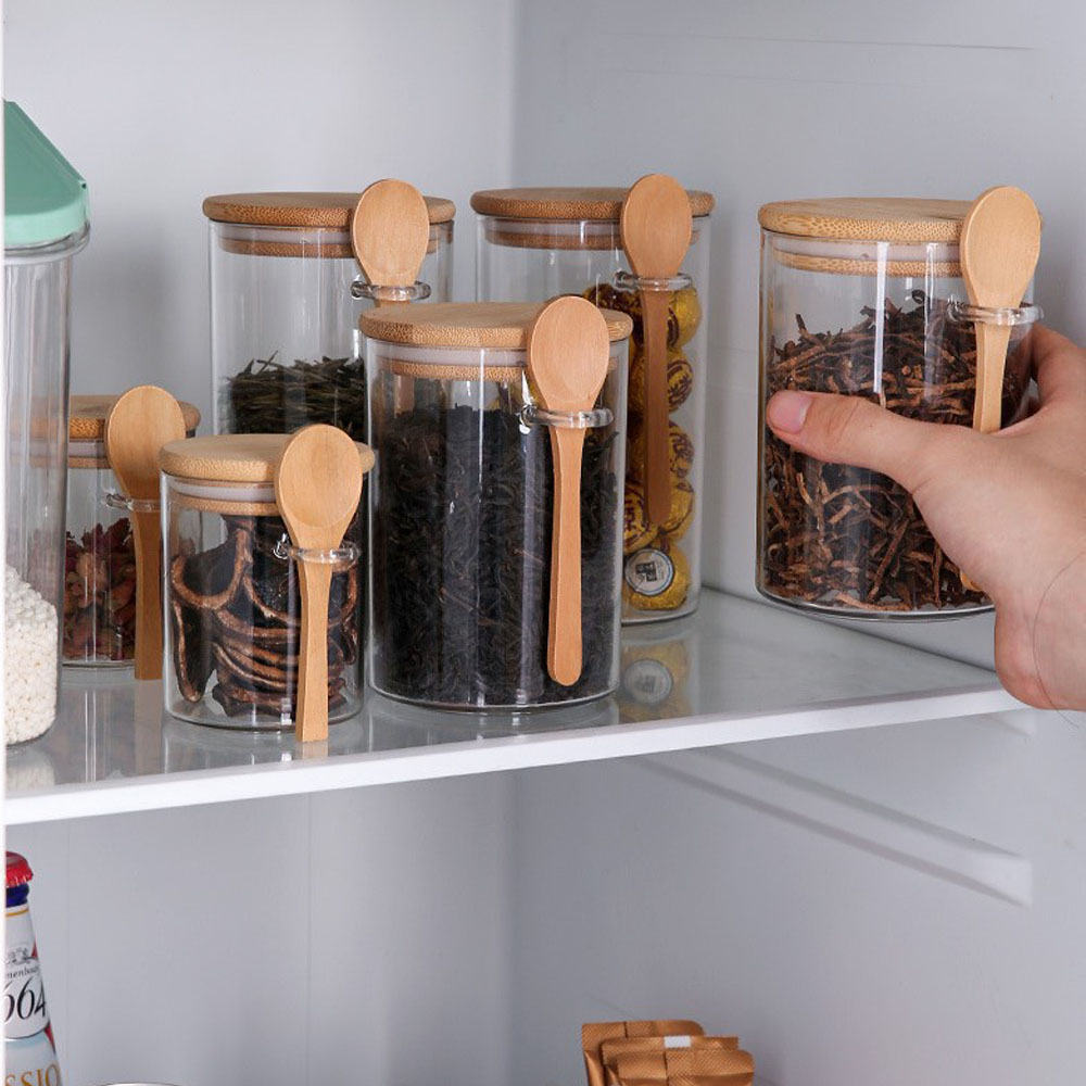 Coffee Tea Sugar Canisters - 밀폐형 식품 보관 플라스틱 용기, 나무