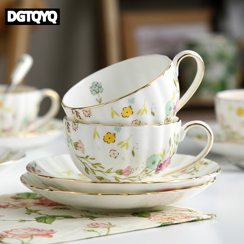 Tea Coffee Pot Set - 2피스 빈티지 플로럴 세라믹 커피잔 세트