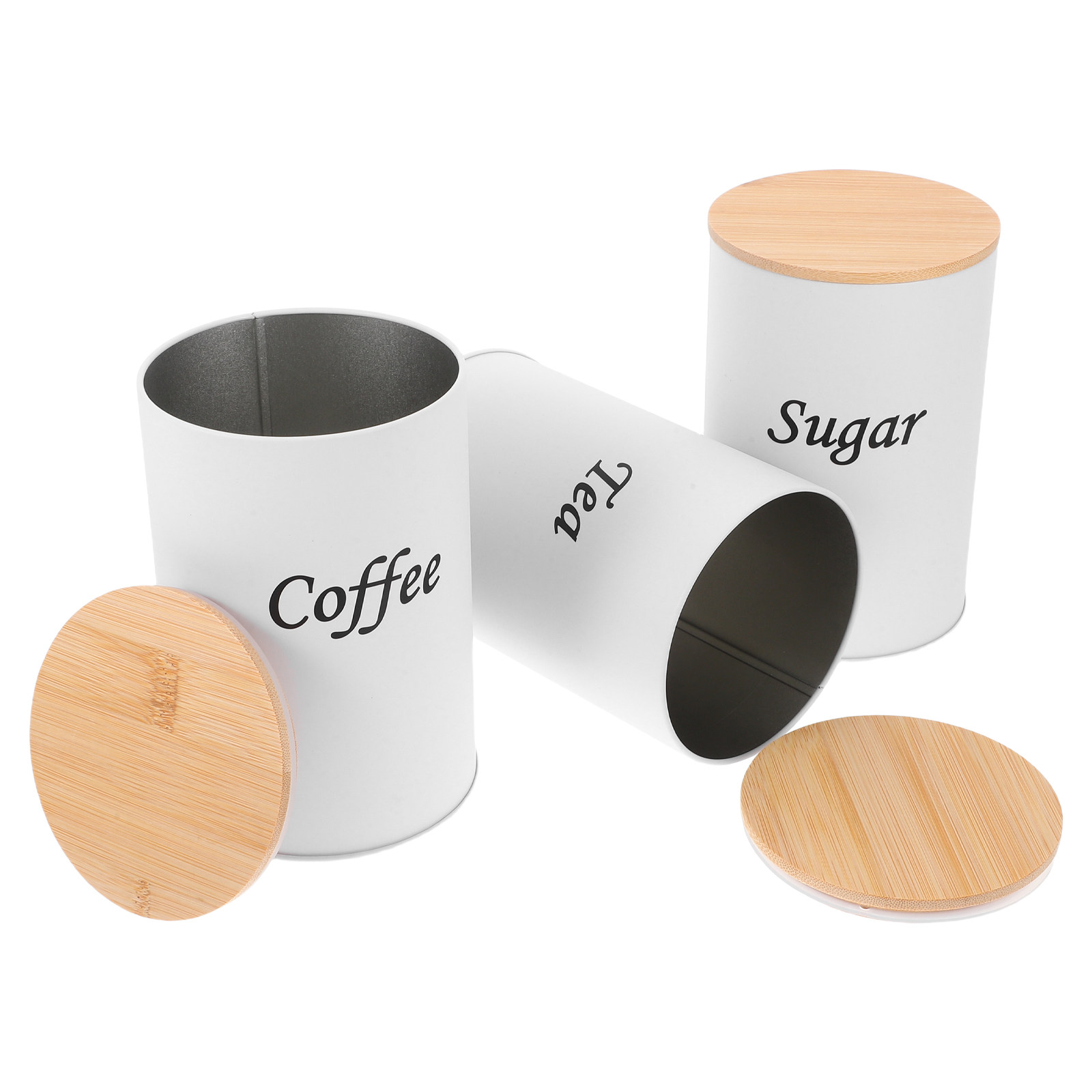 Coffee Tea Sugar Canisters - 3개 세트 밀폐형 원형 용기 아연