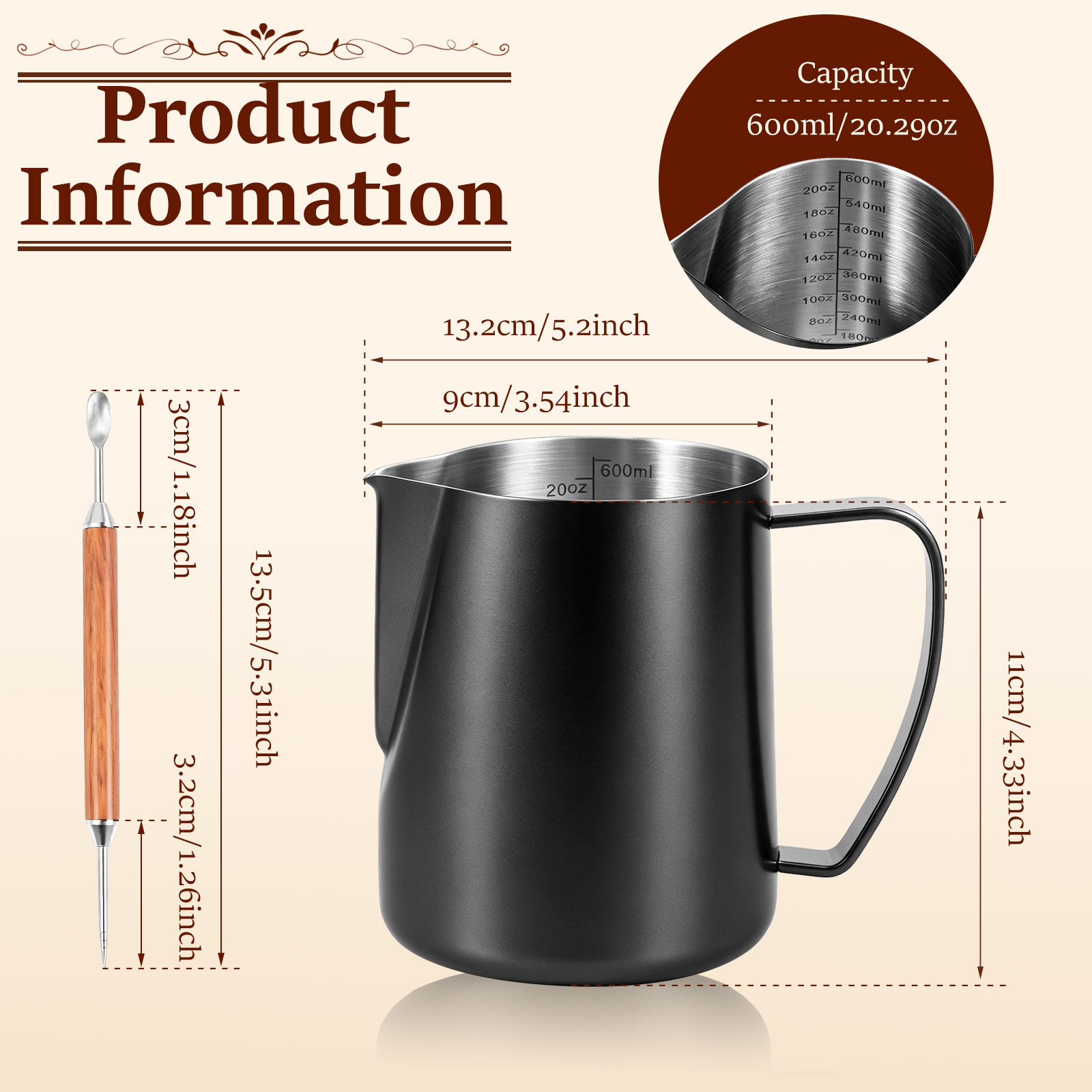600ml 스테인레스 스틸 우유 거품기 에스프레소 우유 - Barista Milk Jug 리뷰 및 가격