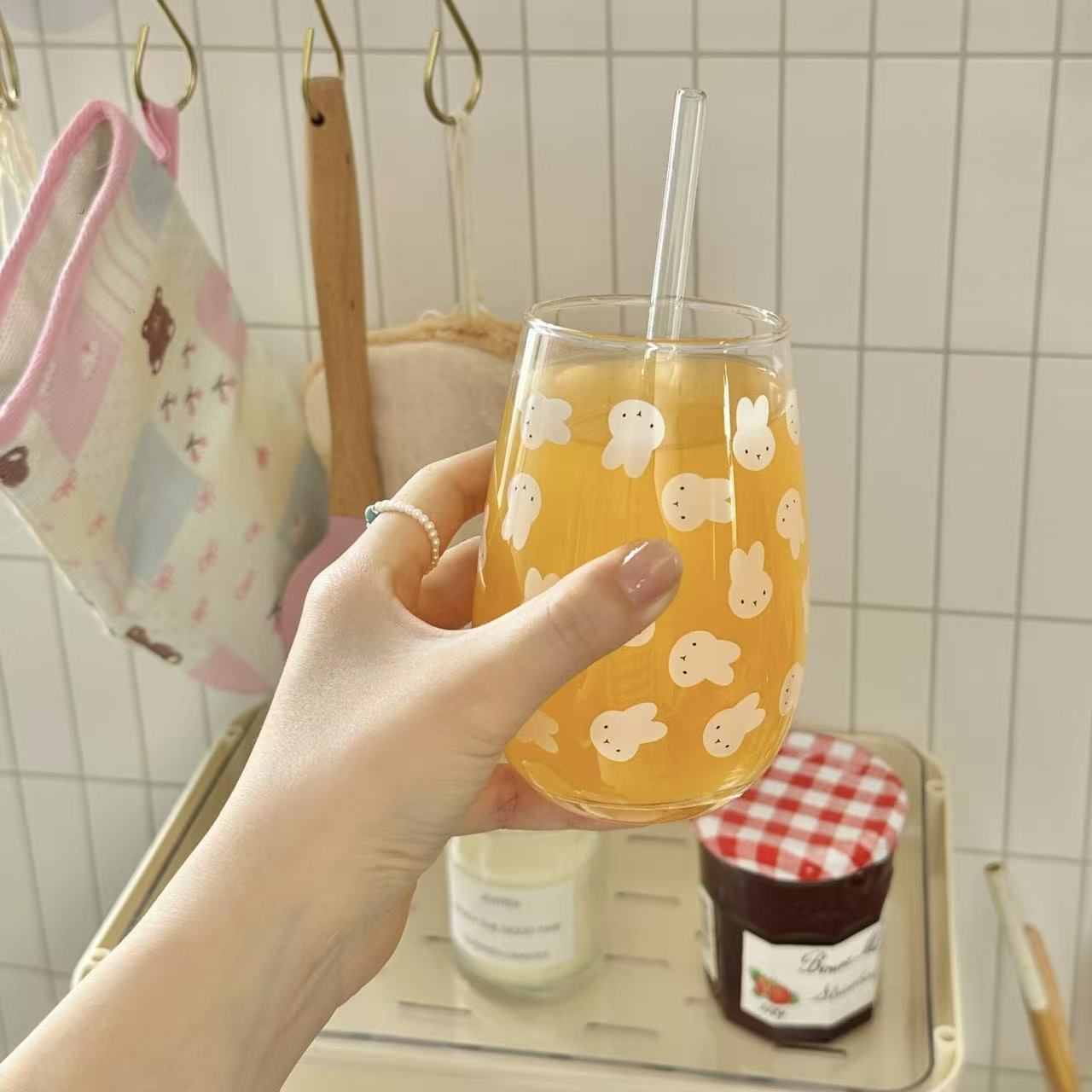 귀여운 미피 토끼 프린트 유리 텀블러 대용량 물컵 -  - Juice Tea Coffee 리뷰 및 가격