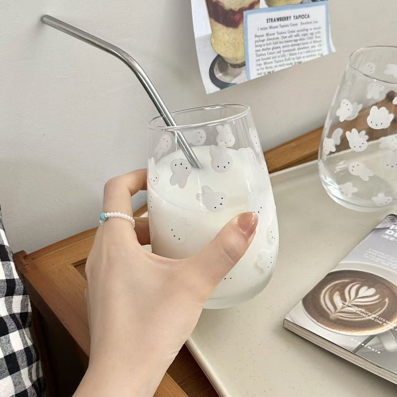 귀여운 미피 토끼 프린트 유리 텀블러 대용량 물컵 -  - Juice Tea Coffee 리뷰 및 가격