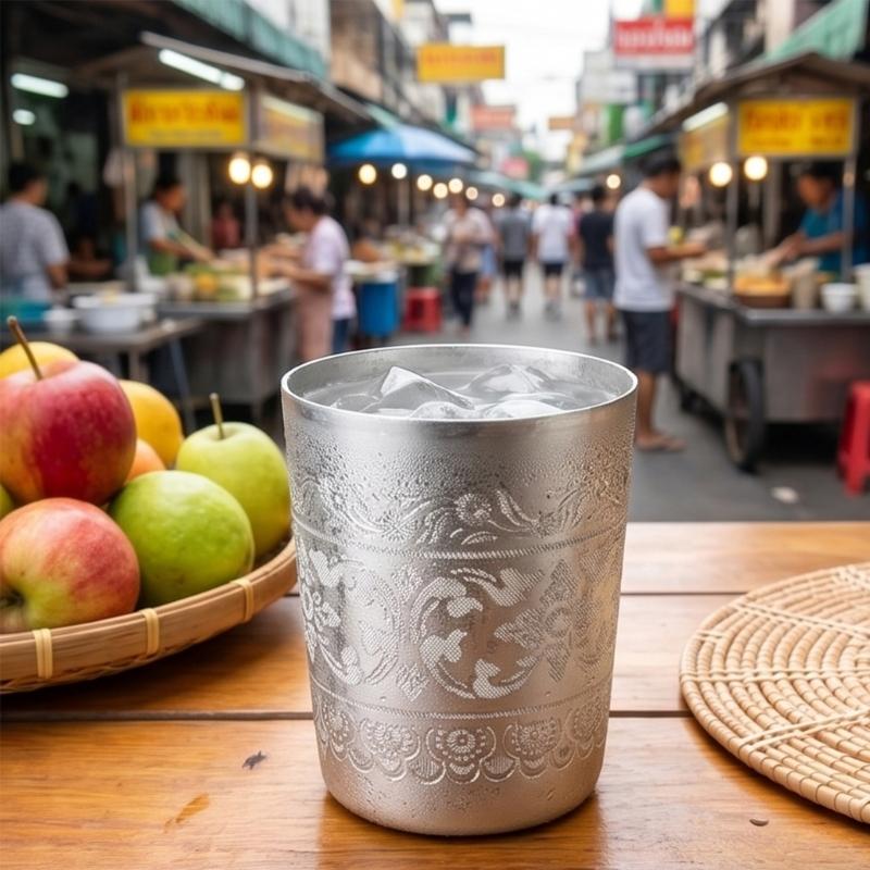 태국 스타일 주석 컵 태국 전통 디자인 마시는 컵 커피 - Coffee Tea Thai 리뷰 및 가격