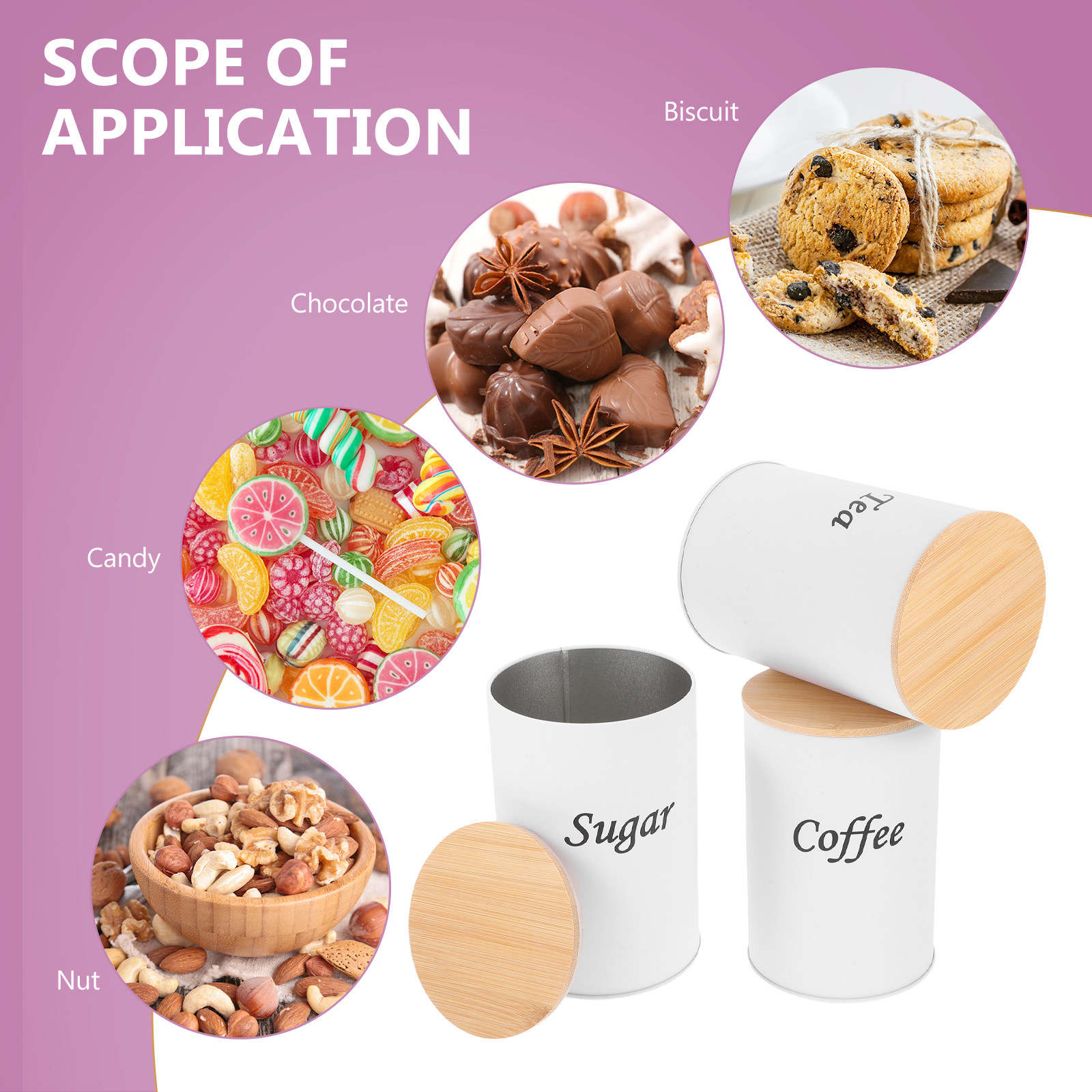 3개 세트 밀폐형 원형 용기 아연 도금 철제 몸체 대나 - Coffee Tea Sugar Canisters 리뷰 및 가격