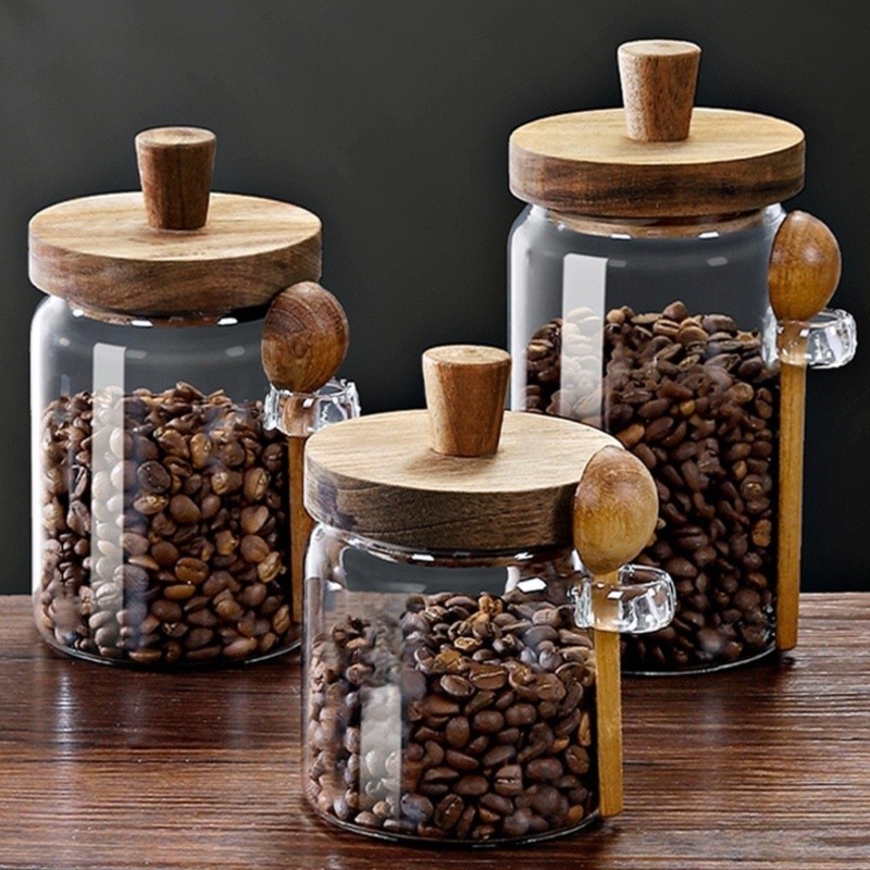 ABJI-유리병 나무 뚜껑과 스푼 포함 13&20&30 - Coffee Tea Sugar Canisters 리뷰 및 가격
