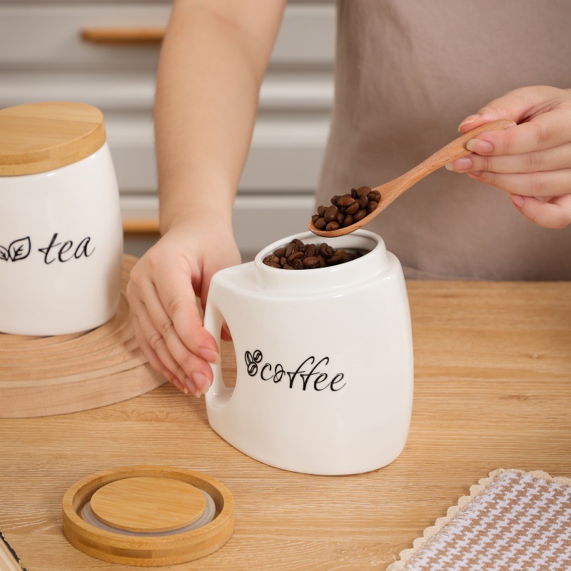 대나무 뚜껑과 손잡이가 있는 세라믹 저장 용기 - 설탕 - Coffee Tea Sugar Canisters 리뷰 및 가격