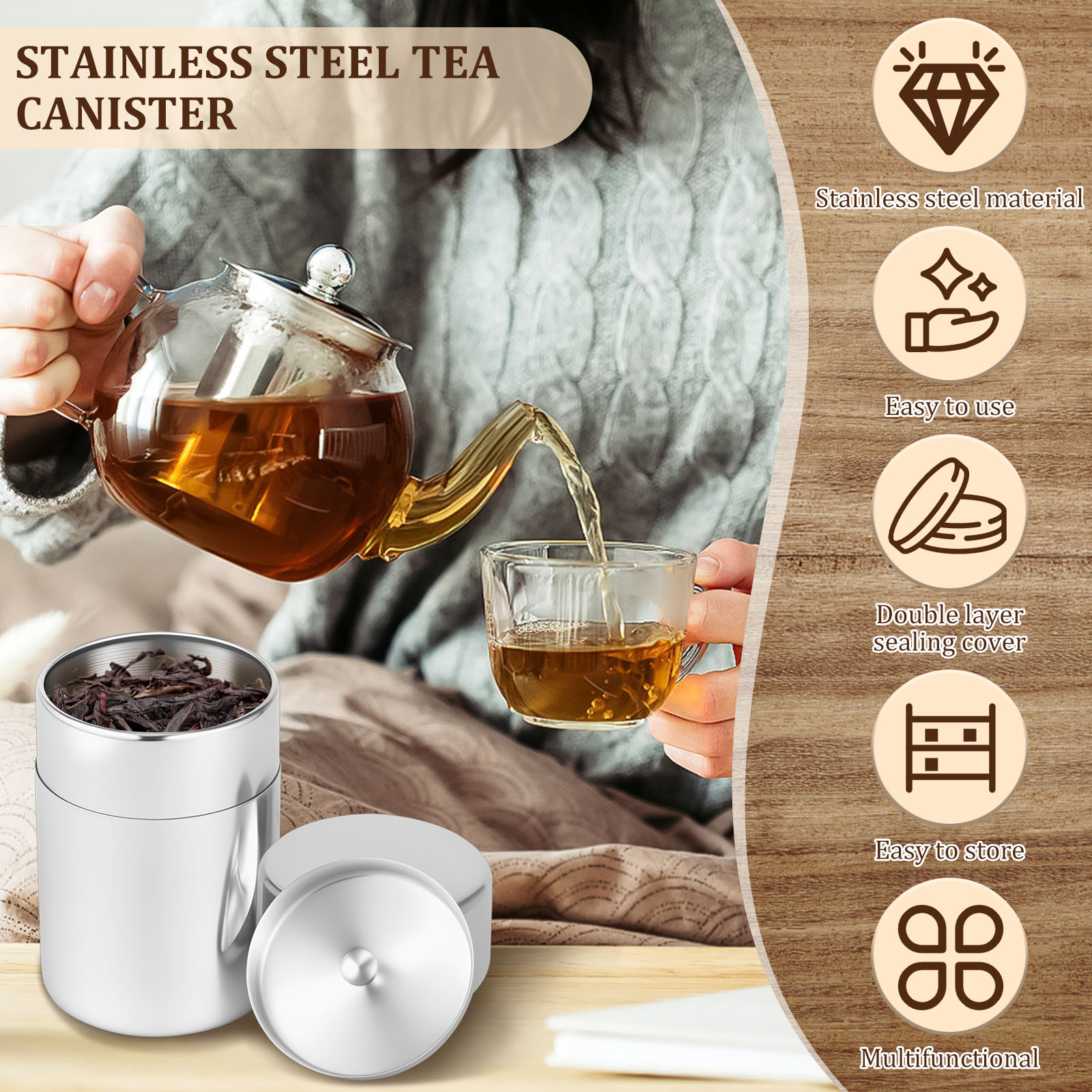 스테인리스 스틸 차잎 틴 캐니스터 두꺼운 이중 밀봉 커 - Coffee Tea Sugar Canisters 리뷰 및 가격