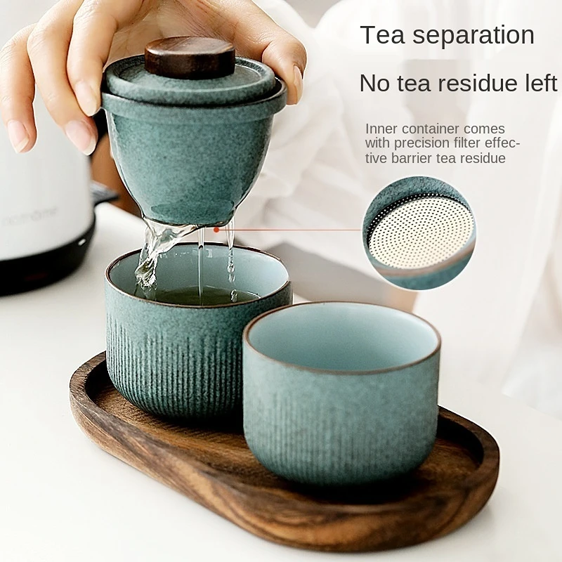 여행 쿵푸 차 세트 야외 자동차 빠른 컵 한 냄비 두  - Tea Coffee Pot Set 리뷰 및 가격
