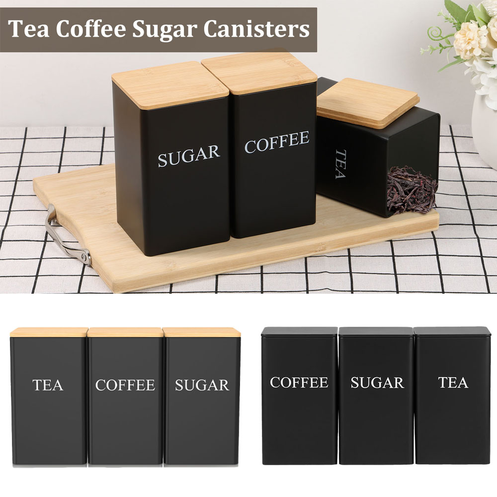 커피 콩 저장 용기 금속 커피 차 설탕 용기 대나무 뚜 - Coffee Tea Sugar Canisters 리뷰 및 가격