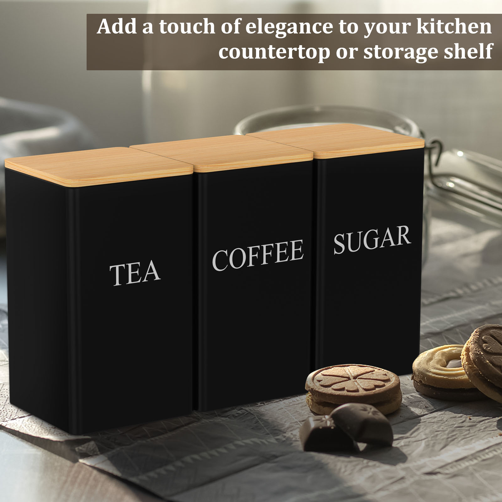 커피 콩 저장 용기 금속 커피 차 설탕 용기 대나무 뚜 - Coffee Tea Sugar Canisters 리뷰 및 가격